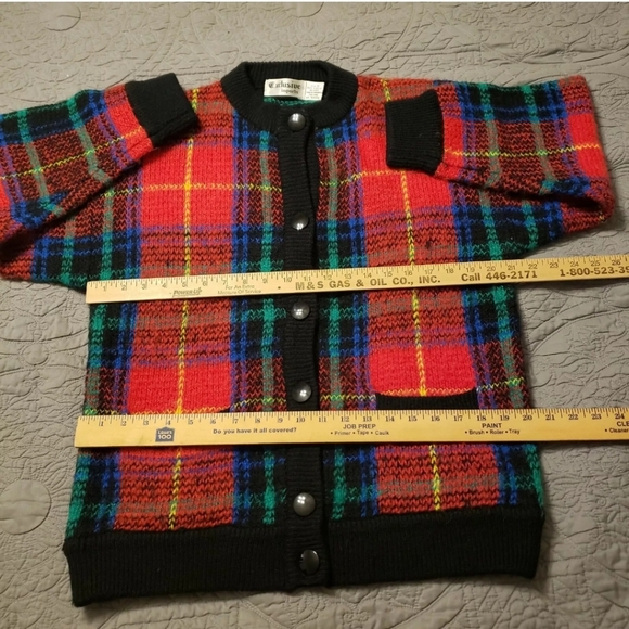 Vintage Tartan Plaid Red blue green Button Cardigan - Picture 7 of 16